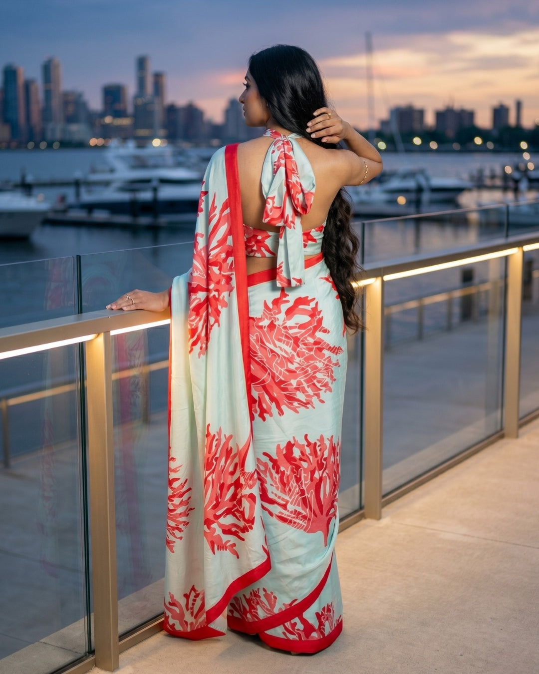 Satin Georgette Coral Digital Print Saree