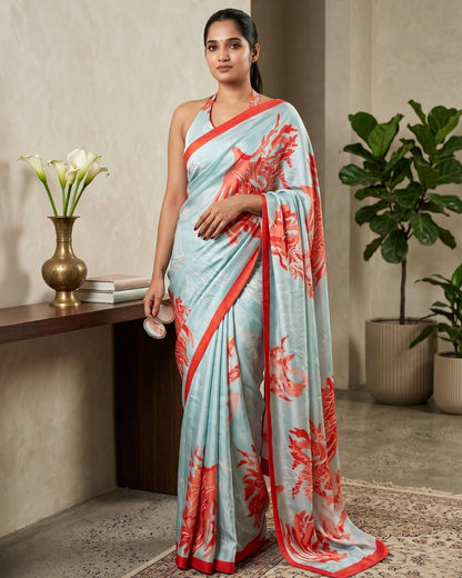 Satin Georgette Coral Digital Print Saree