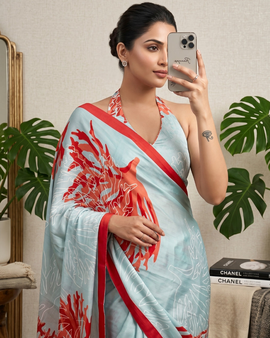 Satin Georgette Coral Digital Print Saree