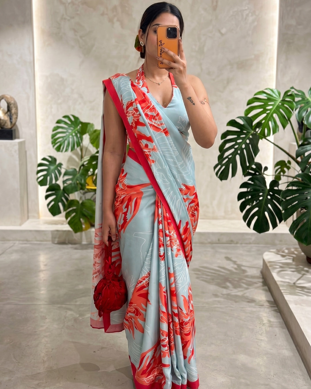 Satin Georgette Coral Digital Print Saree