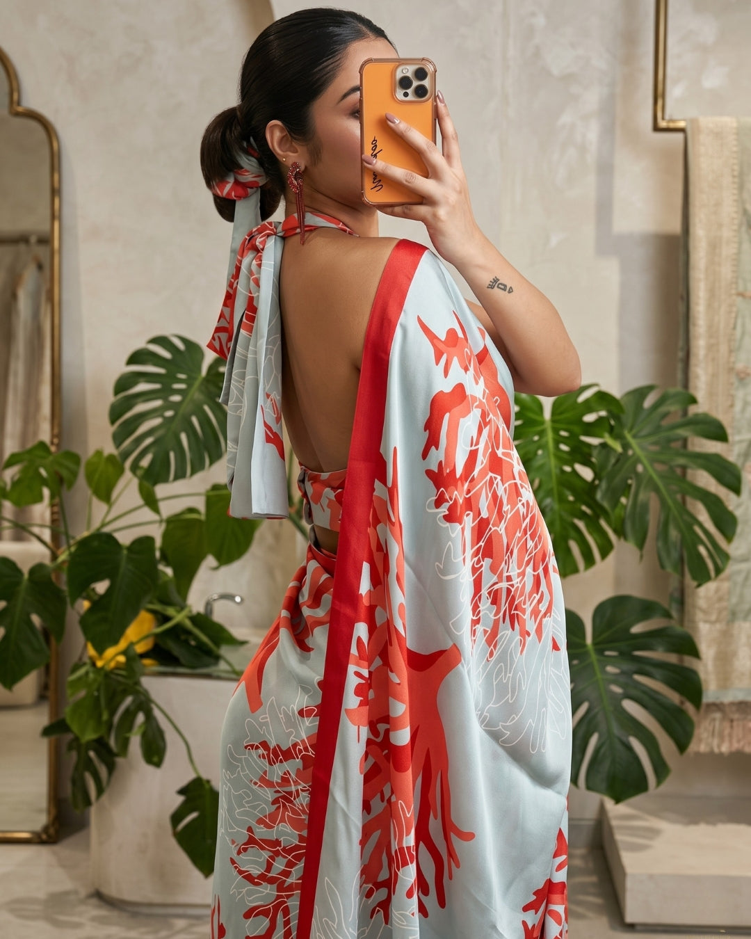 Satin Georgette Coral Digital Print Saree