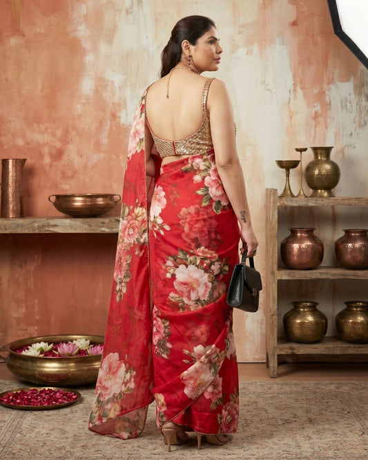 Satin Georgette Premium Floral Saree