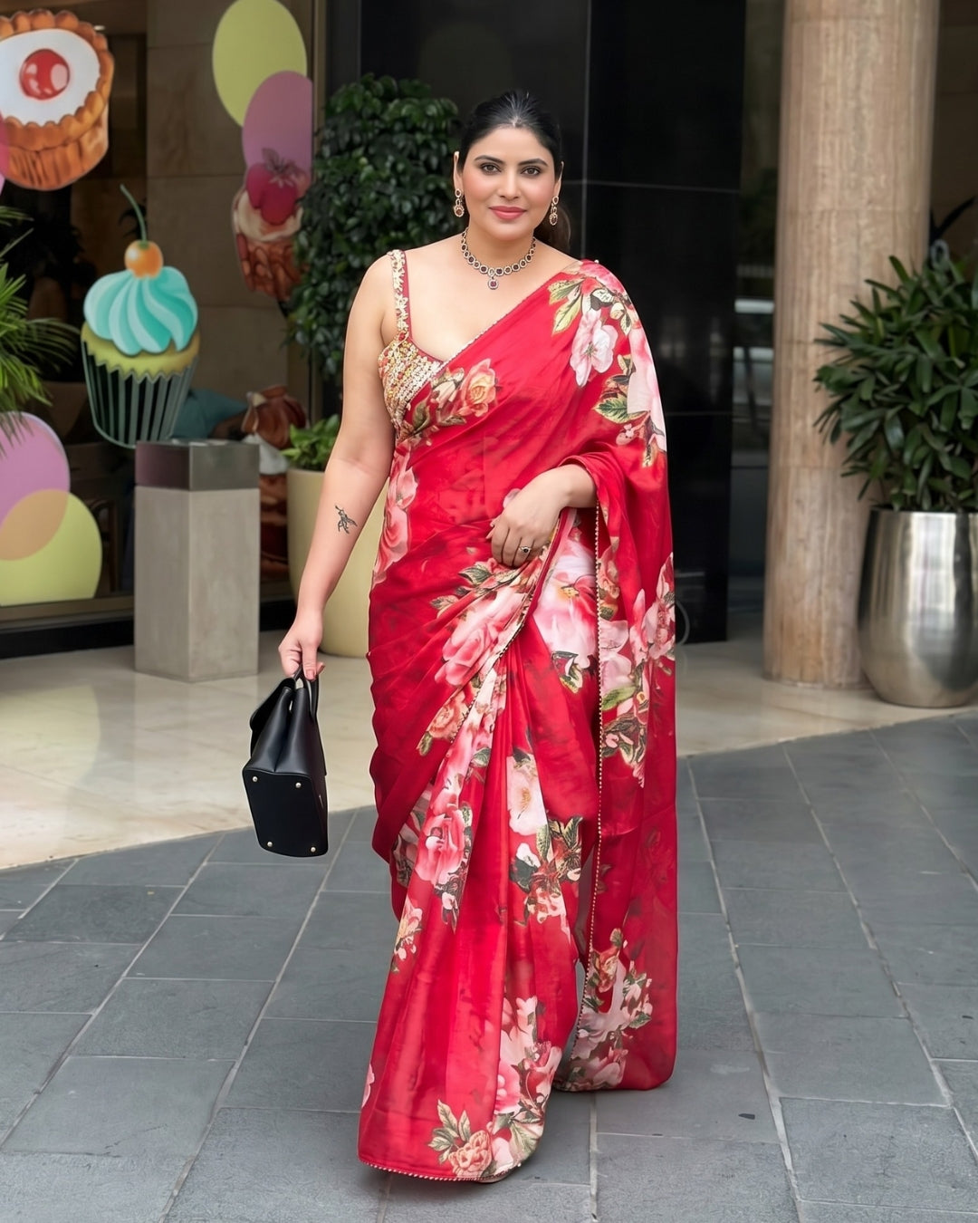 Satin Georgette Premium Floral Saree
