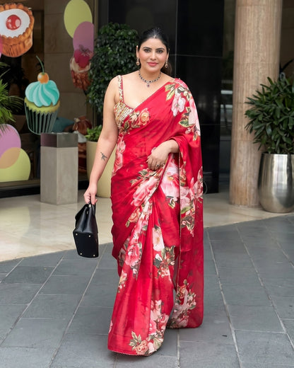 Satin Georgette Premium Floral Saree