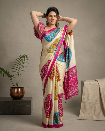 Satin Gorgette Patola Saree