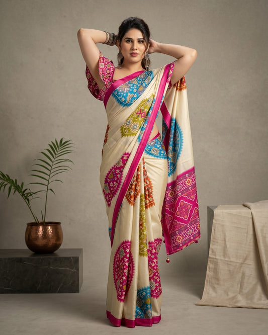 Satin Gorgette Patola Saree