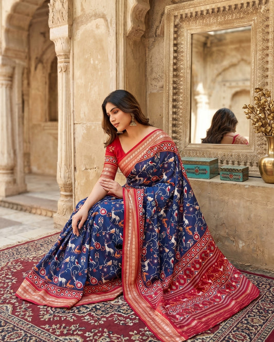 Satin Gorgette Shikargarh Patola Digital print saree