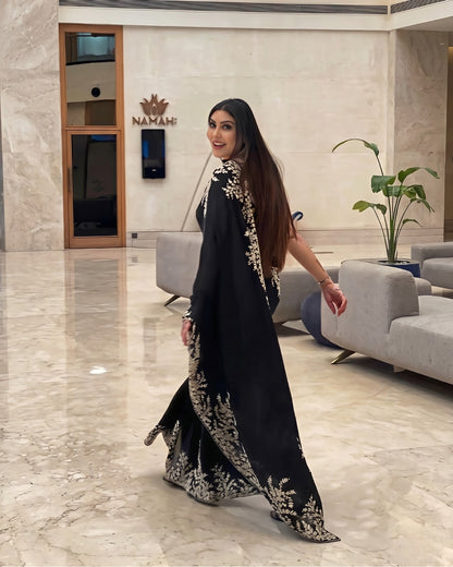 Satin Gorgette Premium black Printed saree