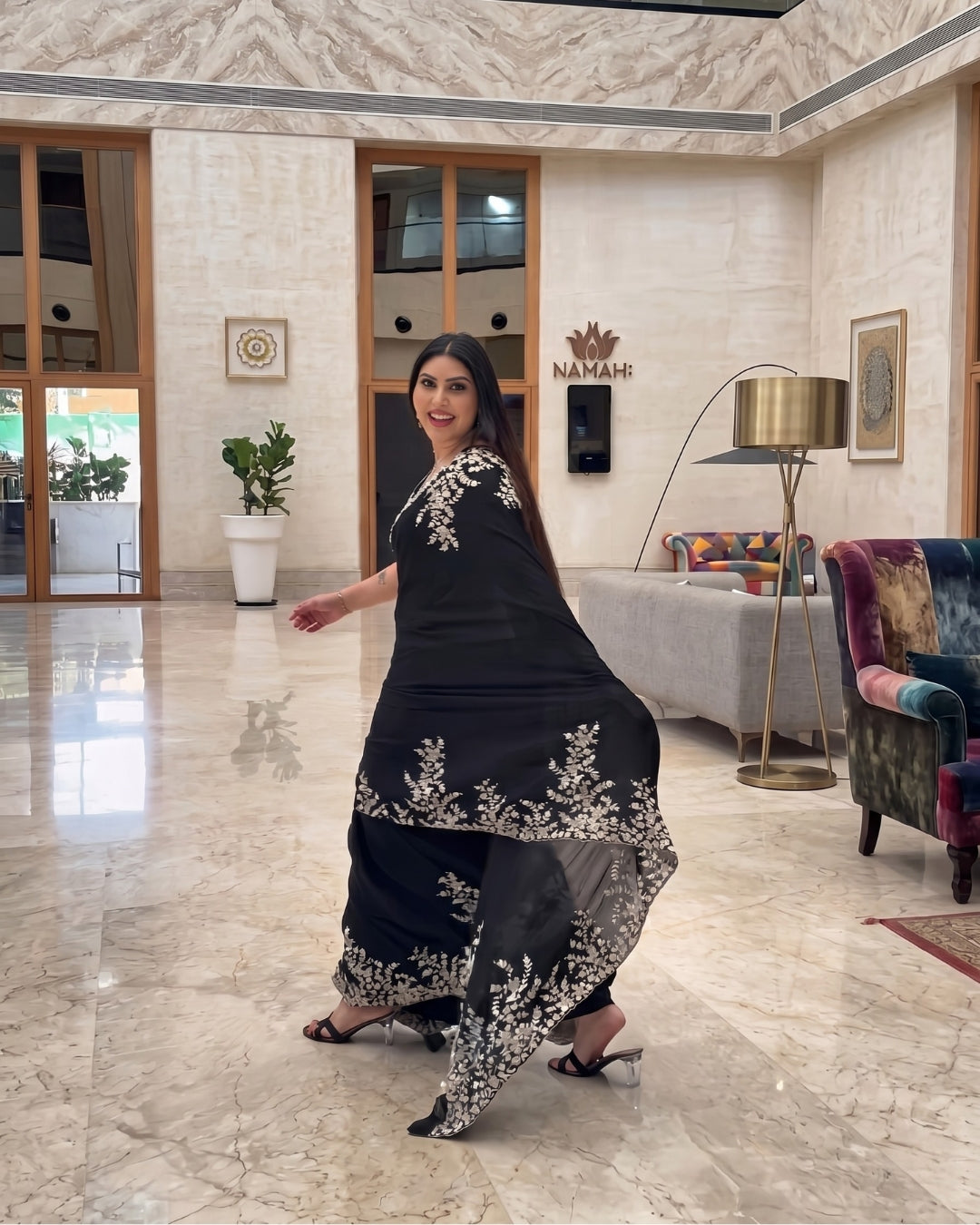 Satin Silk Premium black Printed saree