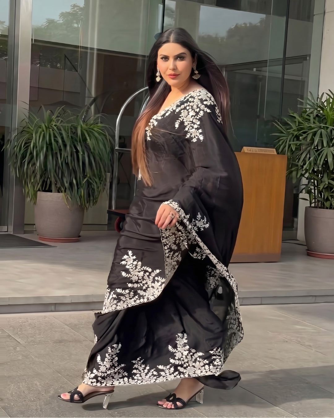 Satin Silk Premium black Printed saree