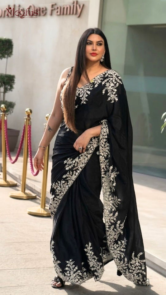 Satin Silk Premium black saree