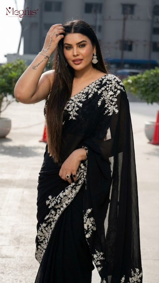 Satin Silk Premium black saree