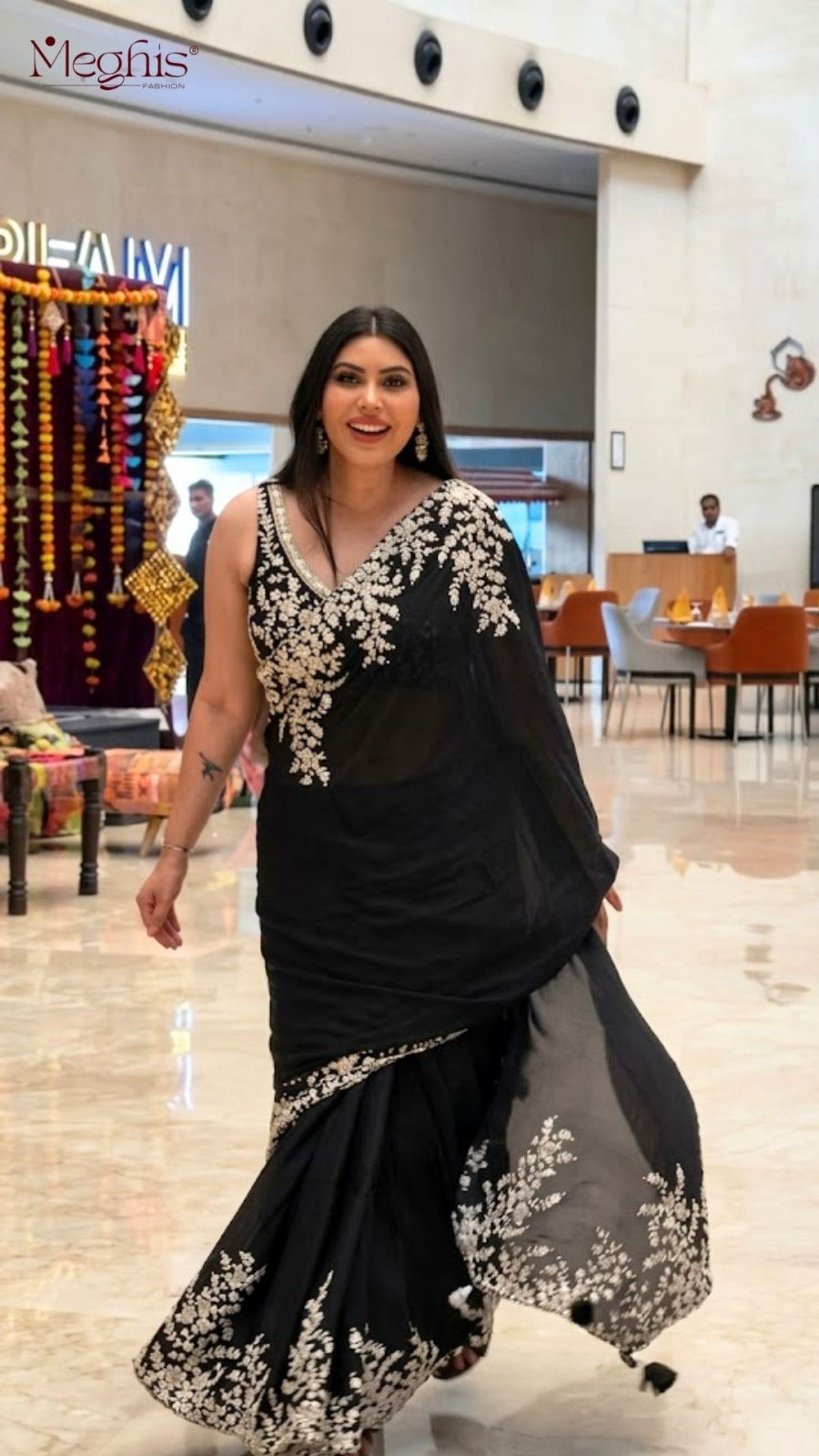 Satin Silk Premium black saree