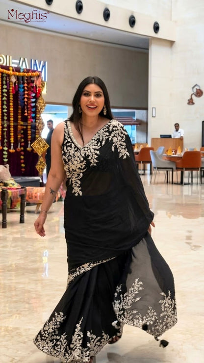 Satin Silk Premium black saree
