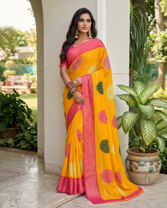 Soft Silk Summer Saree with Bandhini Ghevar print