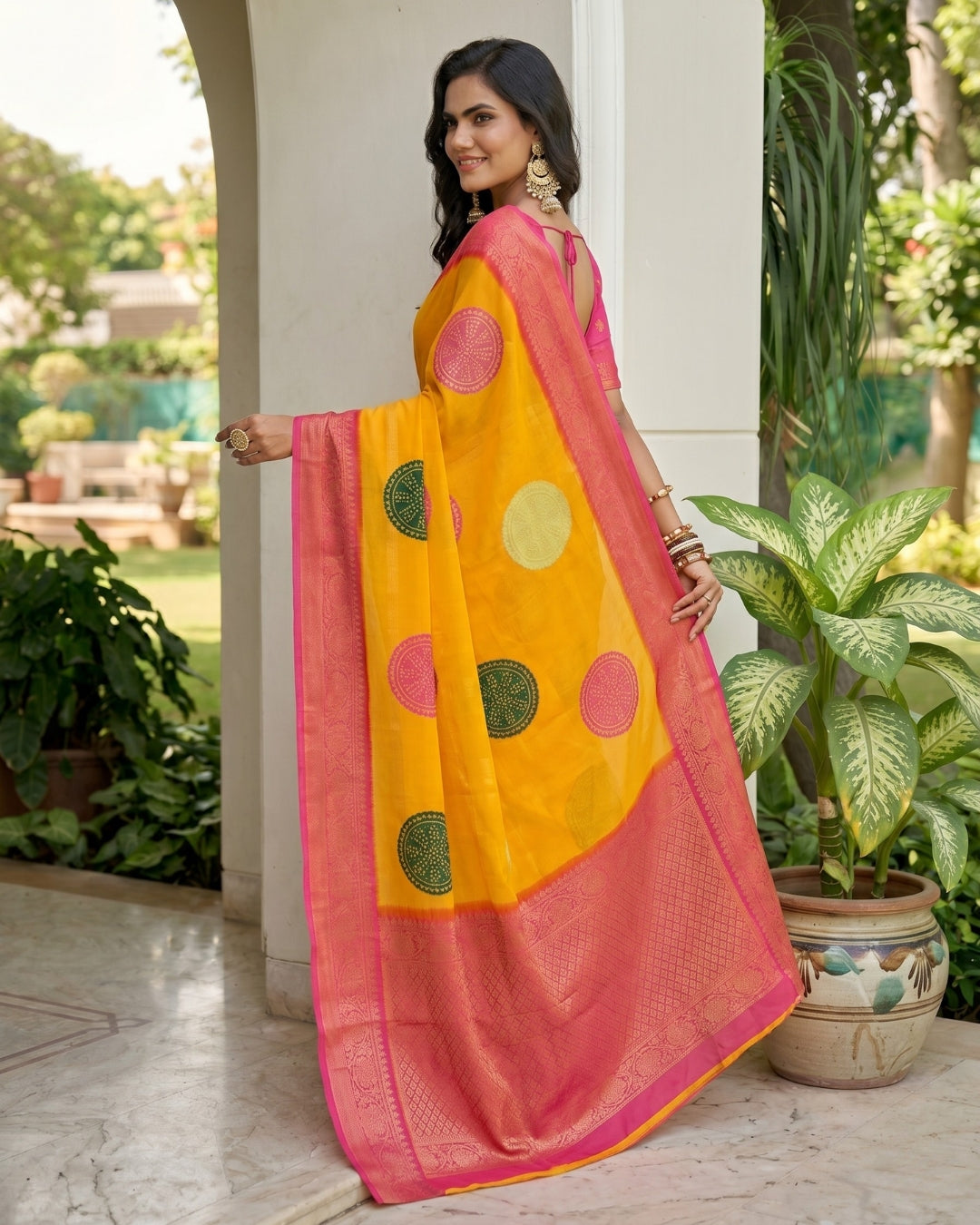 Soft Silk Summer Saree with Bandhini Ghevar print