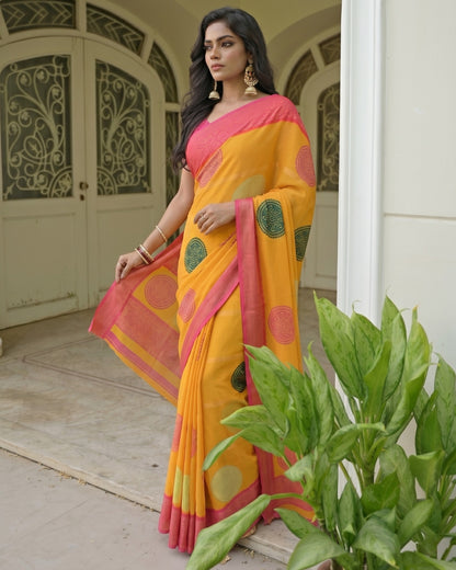 Soft Silk Summer Saree with Bandhini Ghevar print
