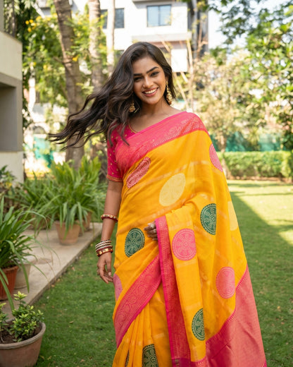 Soft Silk Summer Saree with Bandhini Ghevar print