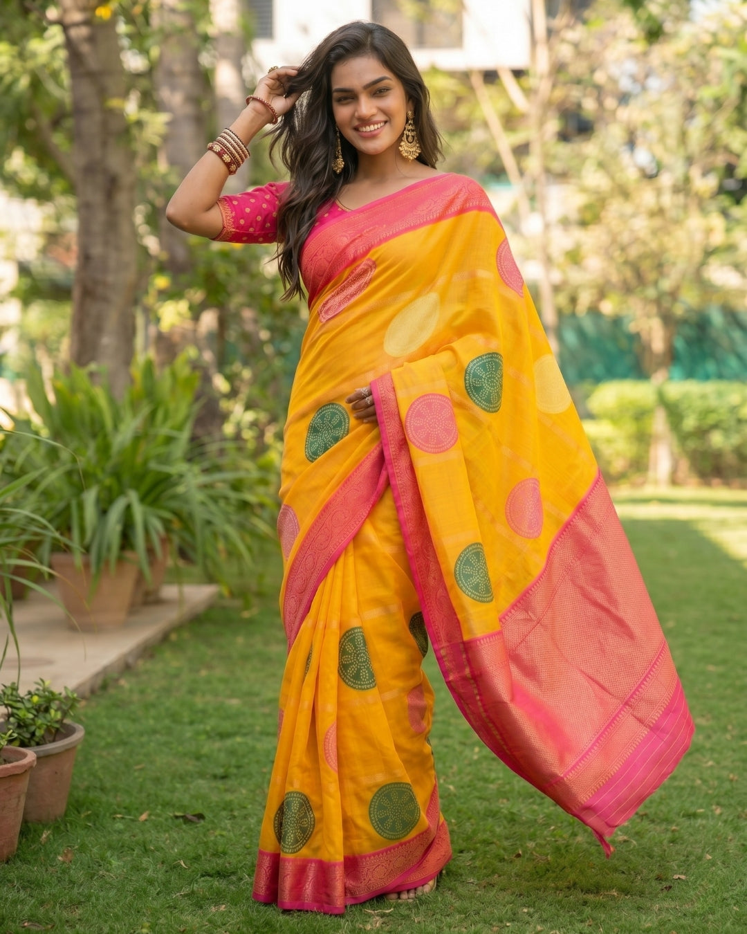 Soft Silk Summer Saree with Bandhini Ghevar print