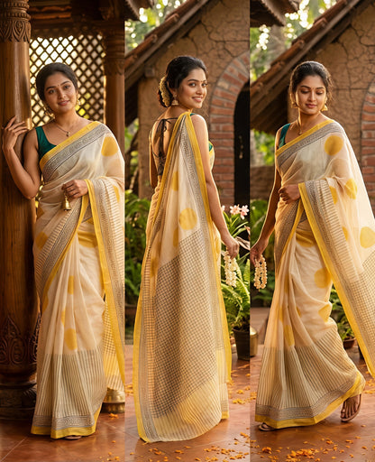 Sunshine Symphony Cotton Linen Saree