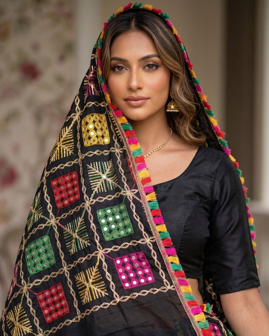 Vibrant Phulkari Mirror Work Dupatta
