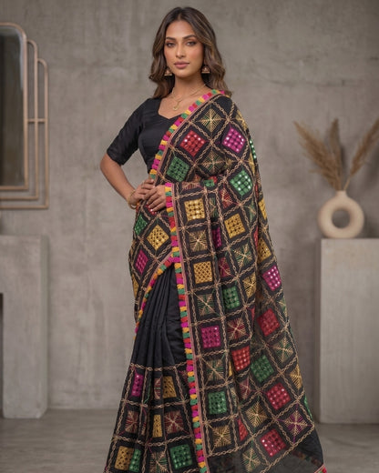 Vibrant Phulkari Mirror Work Dupatta