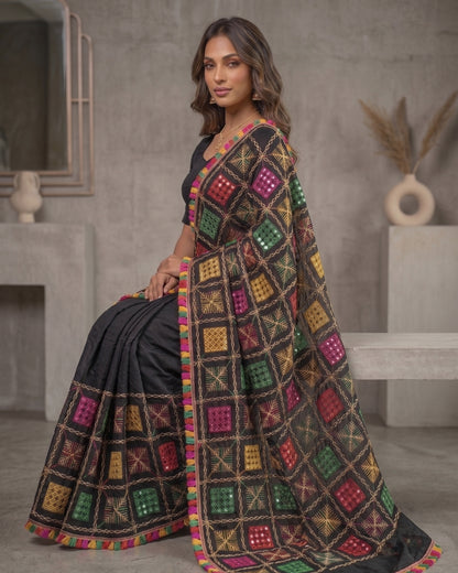 Vibrant Phulkari Mirror Work Dupatta