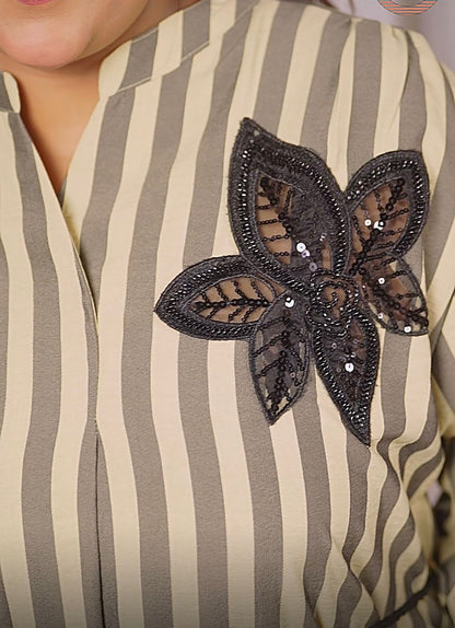 Plus Cotton Stripe Midi Dress