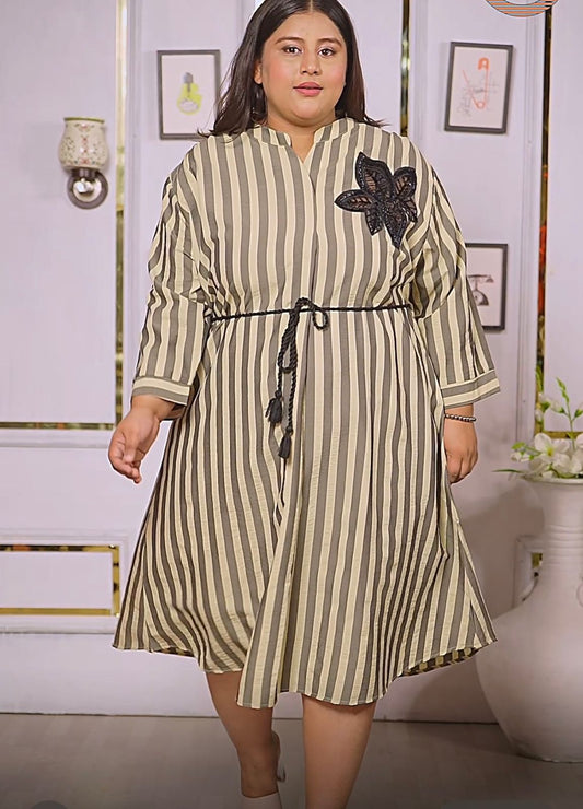 Plus Cotton Stripe Midi Dress