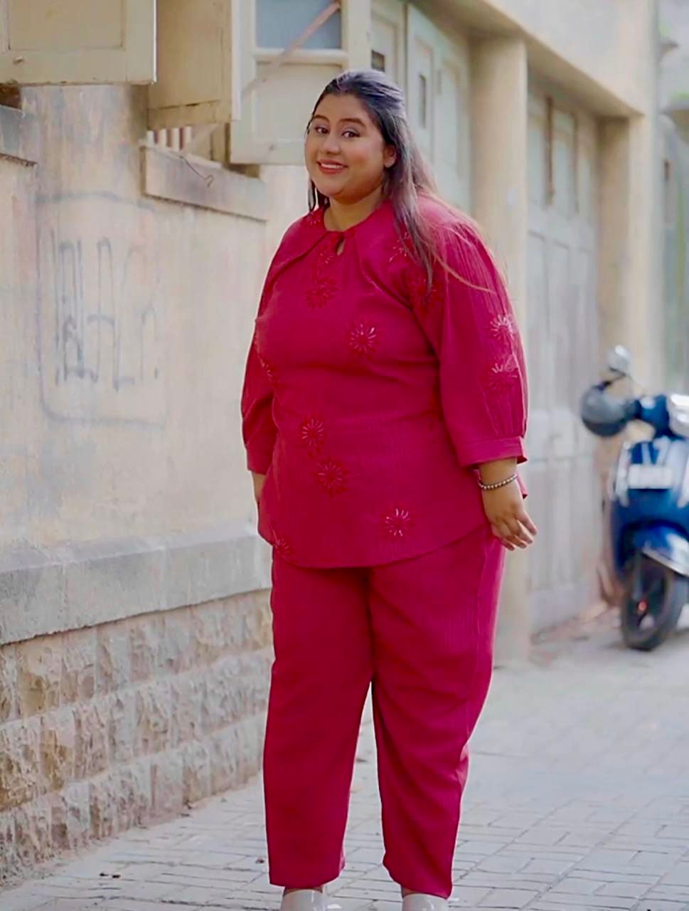 Plus Crinkle Rayon embroidred Coordset