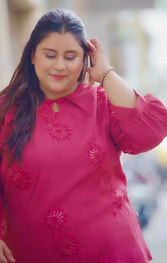 Plus Crinkle Rayon embroidred Coordset