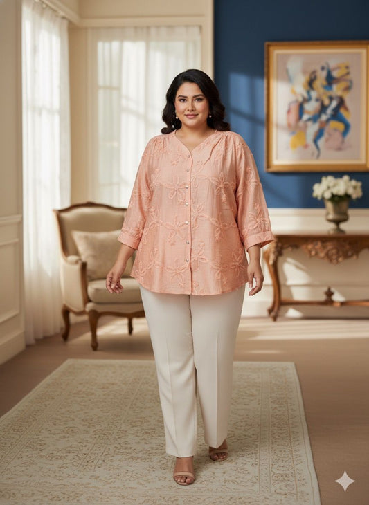 Plus Silk embroidered Top