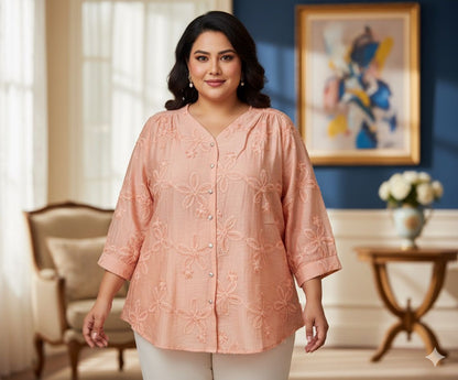 Plus Silk embroidered Top