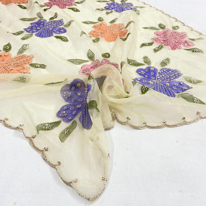 Organza hand painted hand work dupatta