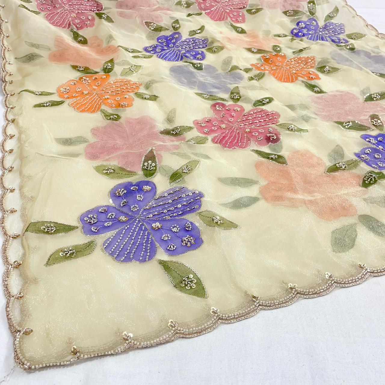 Organza hand painted hand work dupatta