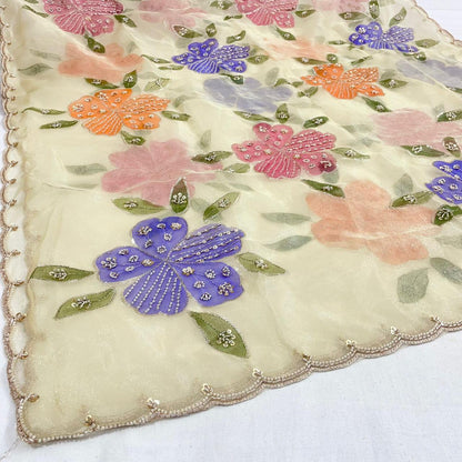 Organza hand painted hand work dupatta