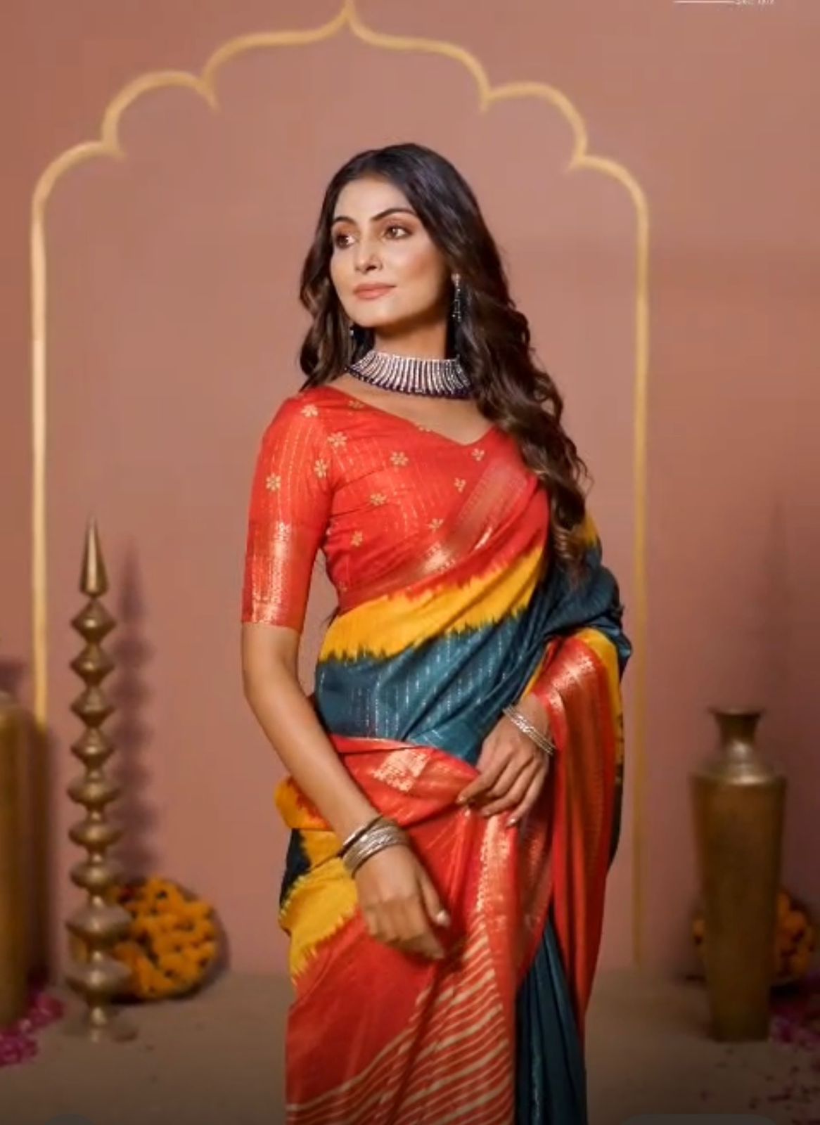 Dola silk zari saree with latkan