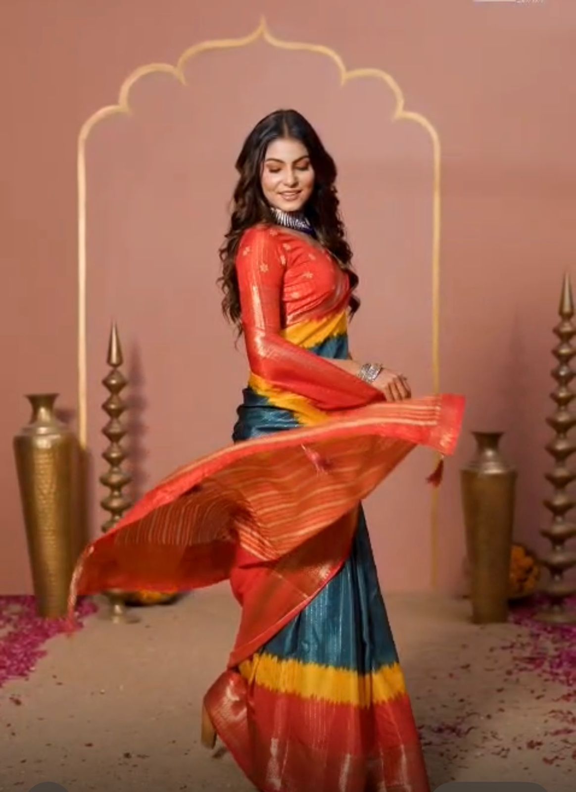 Dola silk zari saree with latkan