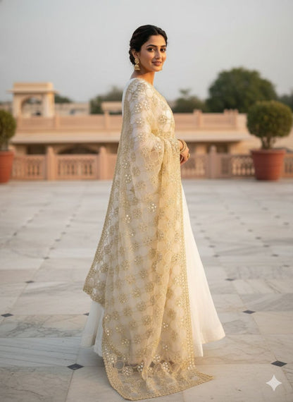 Trending sheesh mirror dupatta with circle cutwork