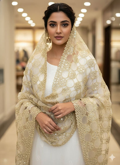 Trending sheesh mirror dupatta with circle cutwork