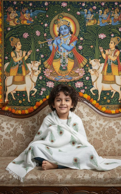 krishna morpankh theme kids shawl/blanket/topsheet