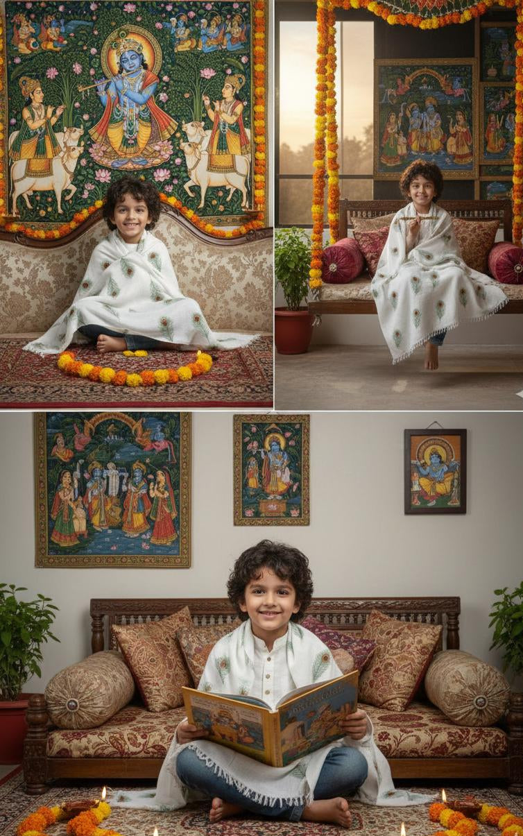 krishna morpankh theme kids shawl/blanket/topsheet