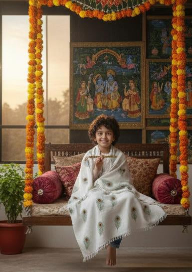 krishna morpankh theme kids shawl/blanket/topsheet