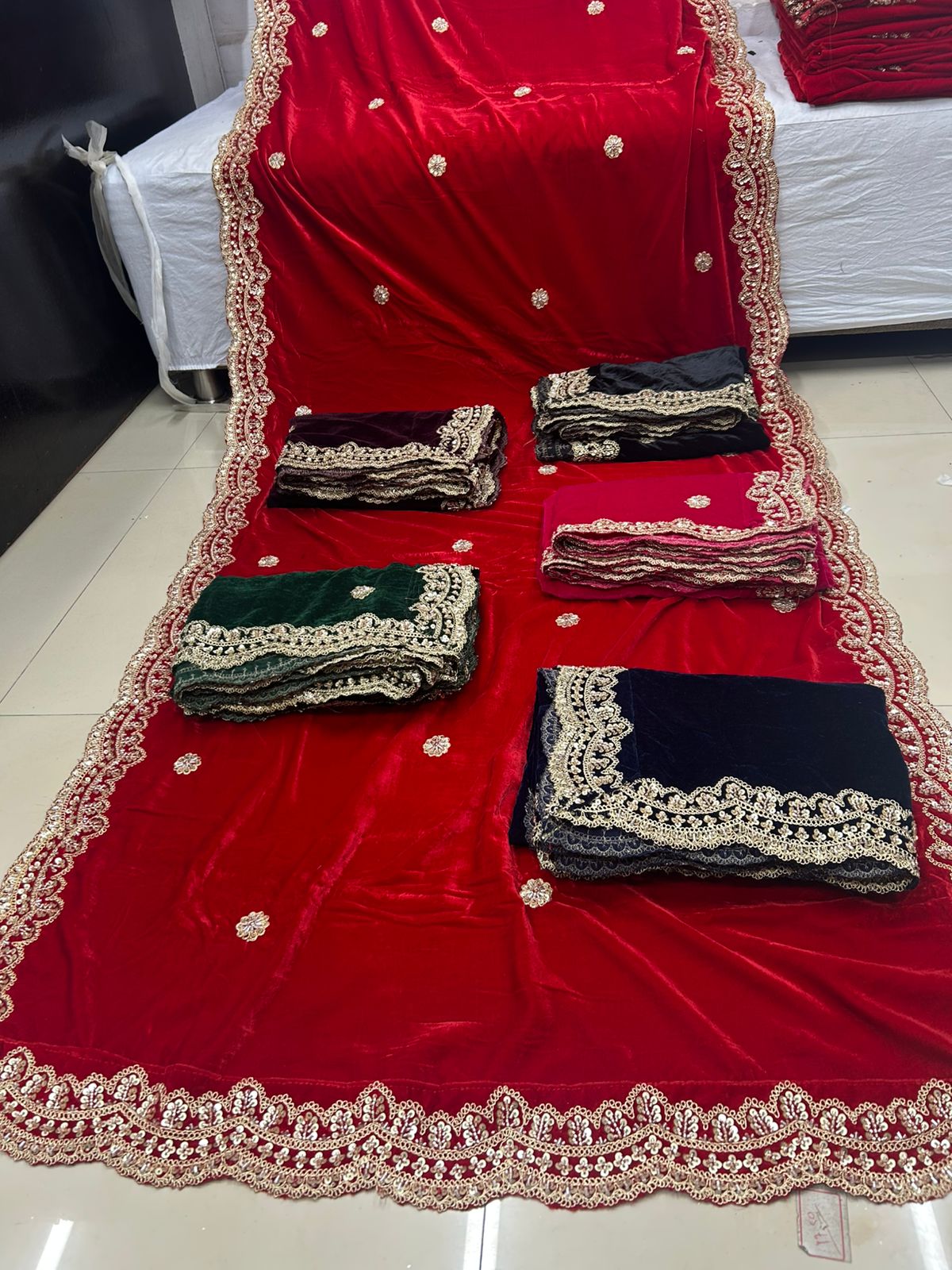 Velvet Bead Scallop work Dupatta