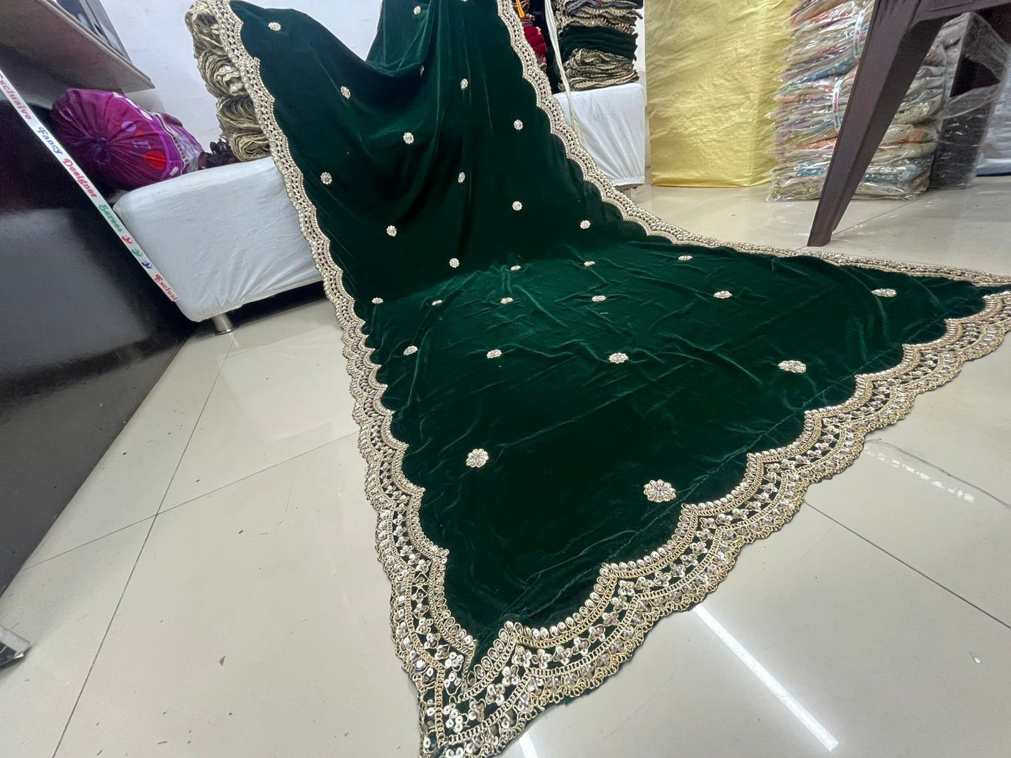 Velvet Bead Scallop work Dupatta