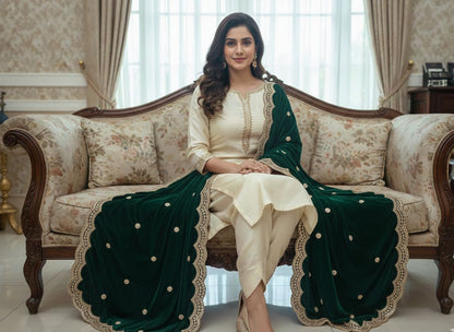 Velvet Bead Scallop work Dupatta