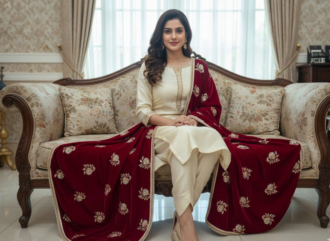 Velvet Zari Embroidered Dupatta