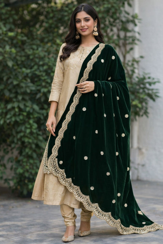 Velvet Bead Scallop work Dupatta