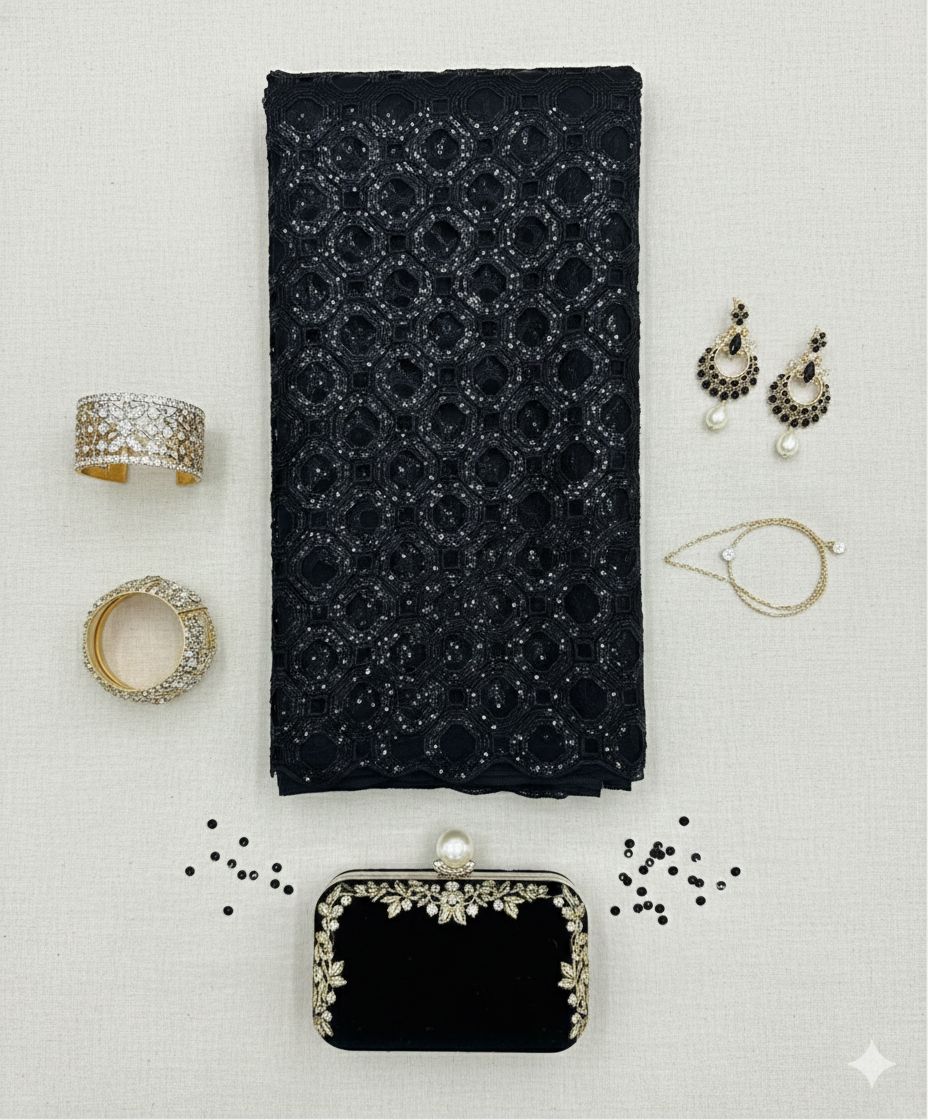 Sequins cutwork embellished dupatta