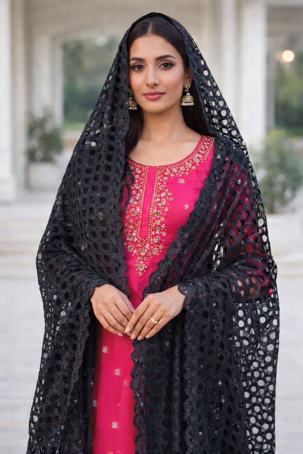 Sequins cutwork embellished dupatta